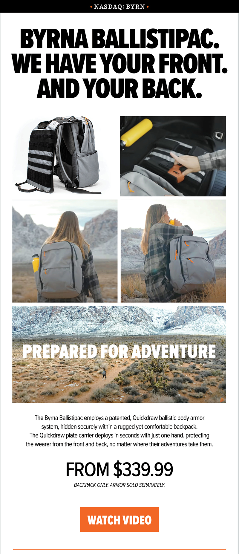 Byrna Ballistipac Quickdraw Ballistic Body Armor Backpack Byrna Nation