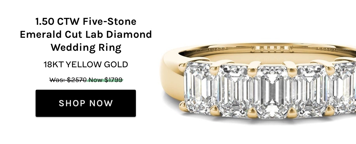 1.50 CTW Five-Stone Emerald Cut Lab Diamond Wedding Ring in 18kt Yellow Gold Was $2570 Now $1799