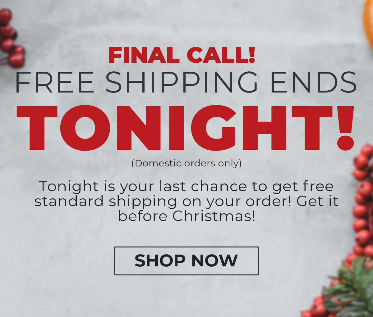 Last call for FREE domestic shipping!