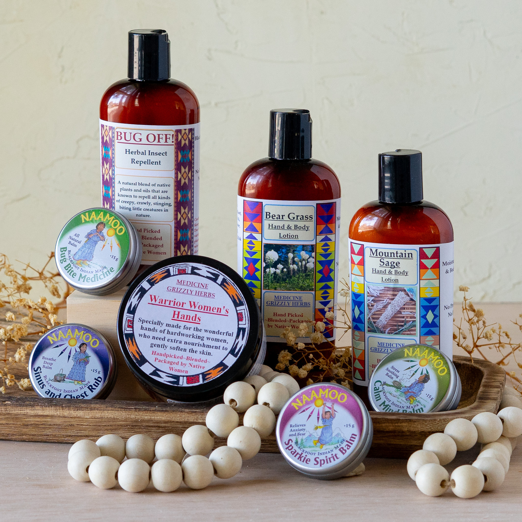 Collection of self care products including lotions and salves