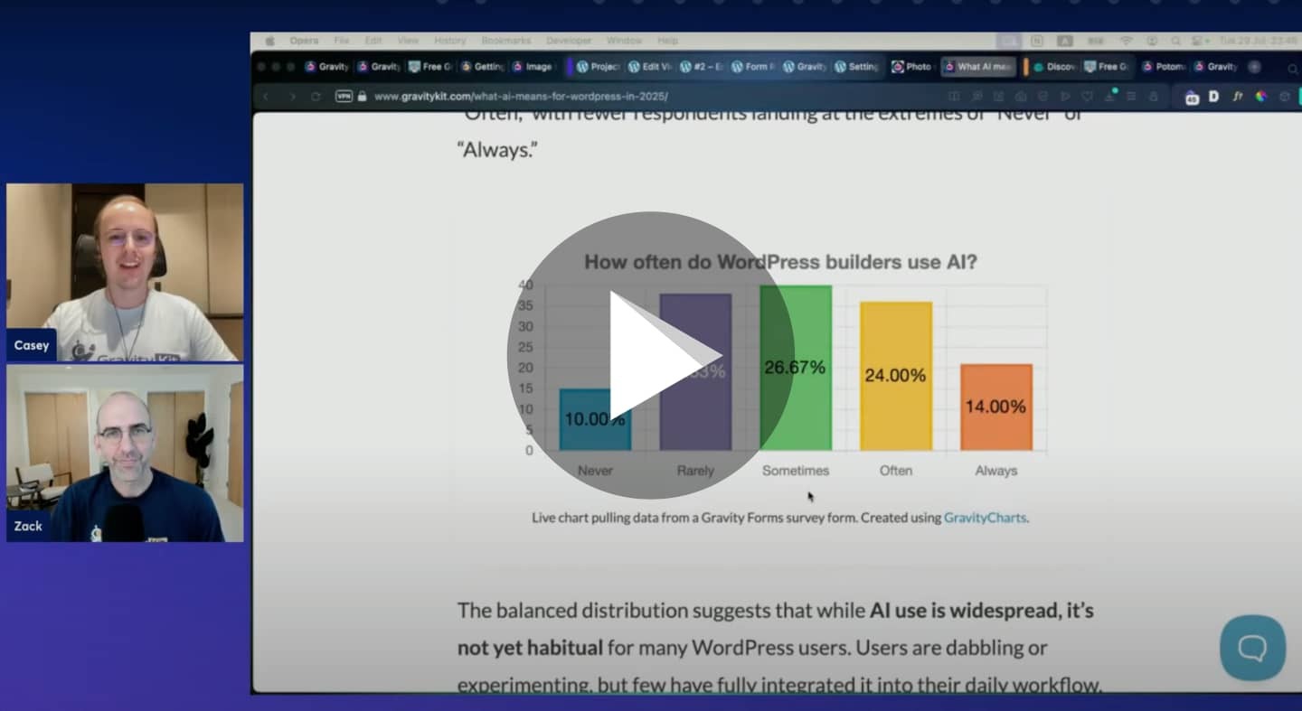 A video thumbnail with a play button; Zack and Casey's faces are visible on screen