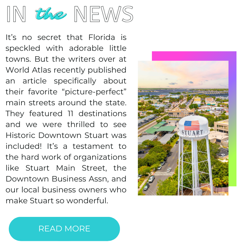 Aerial shot of Downtown Stuart water tower.