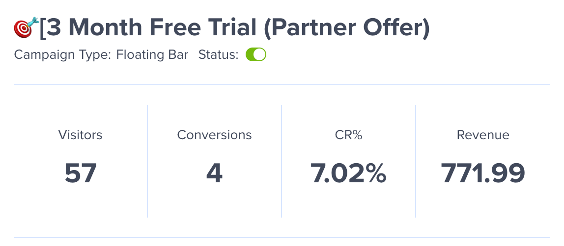 A free trial floating bar generated $771 in 30 days.