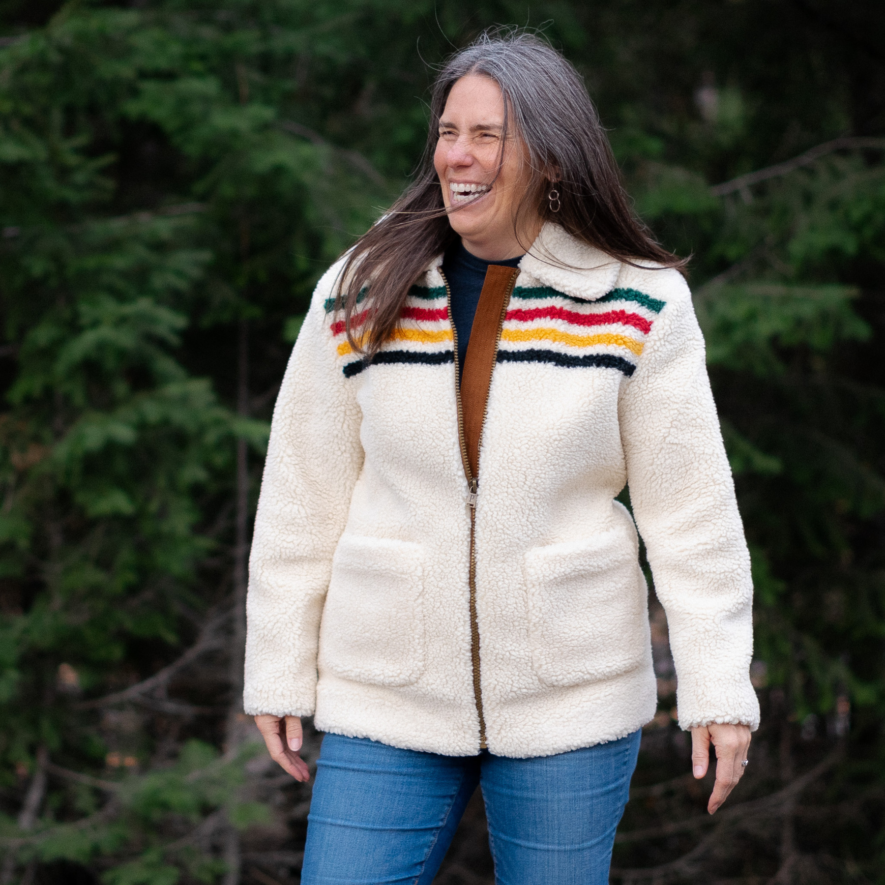 Model wearing the Pendelton fleece 