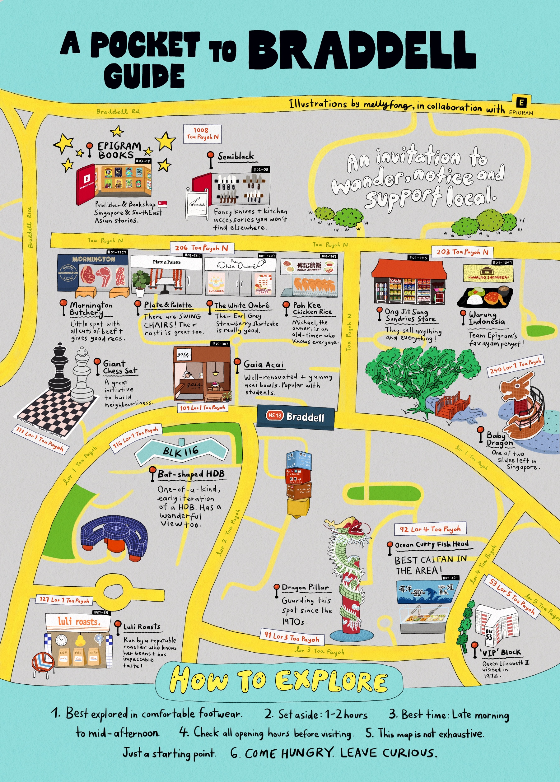 Braddell neighbourhood map illustrated by Melly Fong