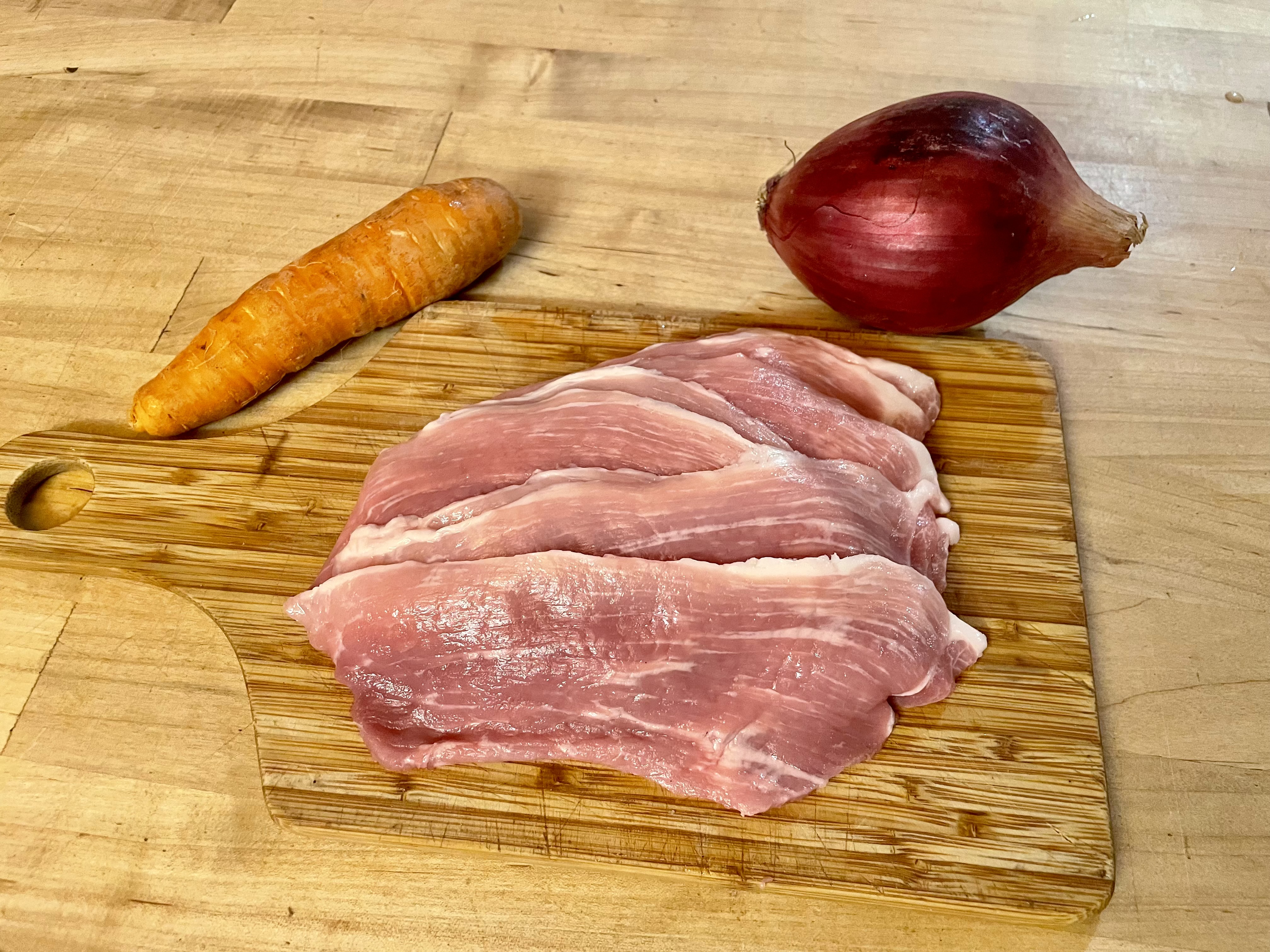 Thinly sliced shaved pork from pasture raised pigs at Reber Rock Farm